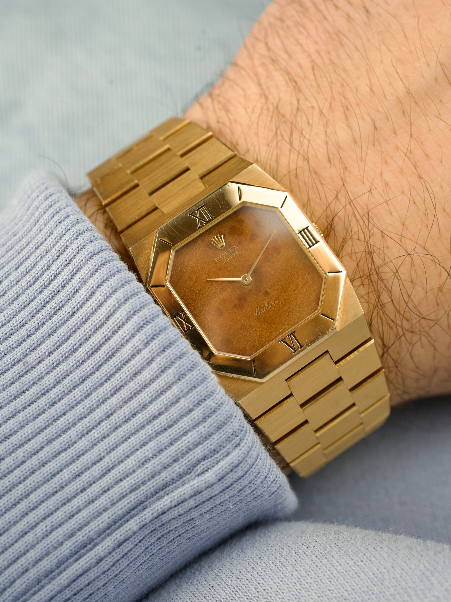 1970s Rolex Cellini Octagon 4350 Wood 18 Carat Yellow Gold