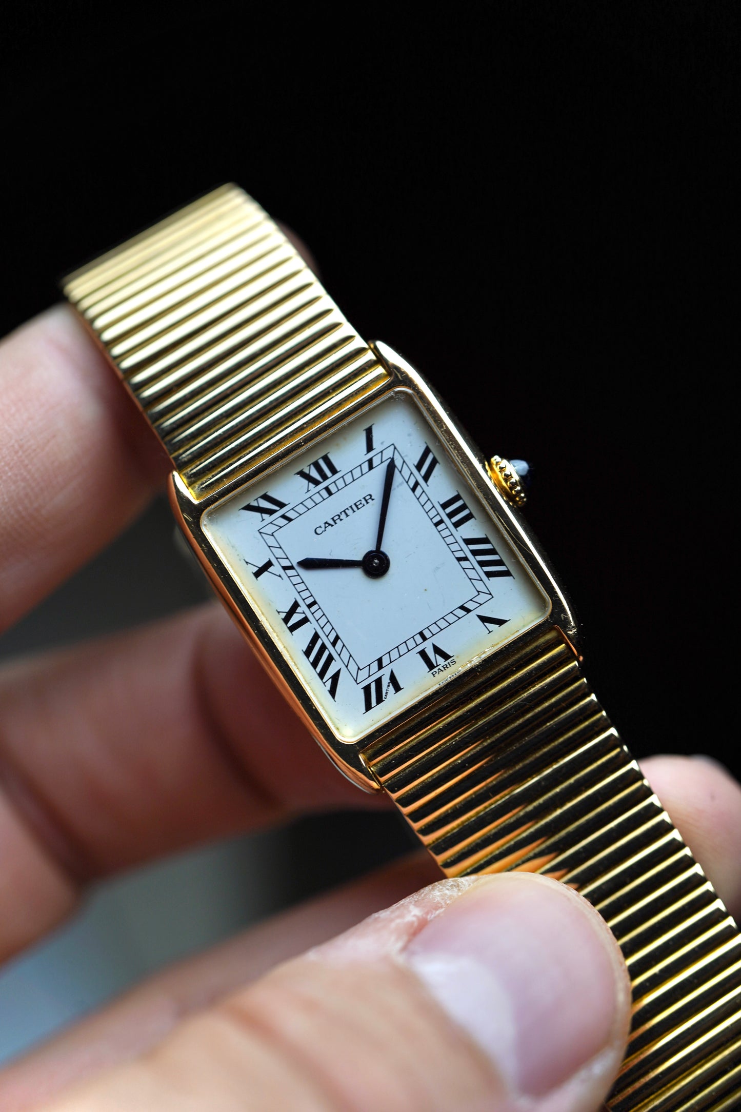 1970s Cartier Tank Arrondie (Ref. 96041) Factory Bracelet 18K Yellow Gold