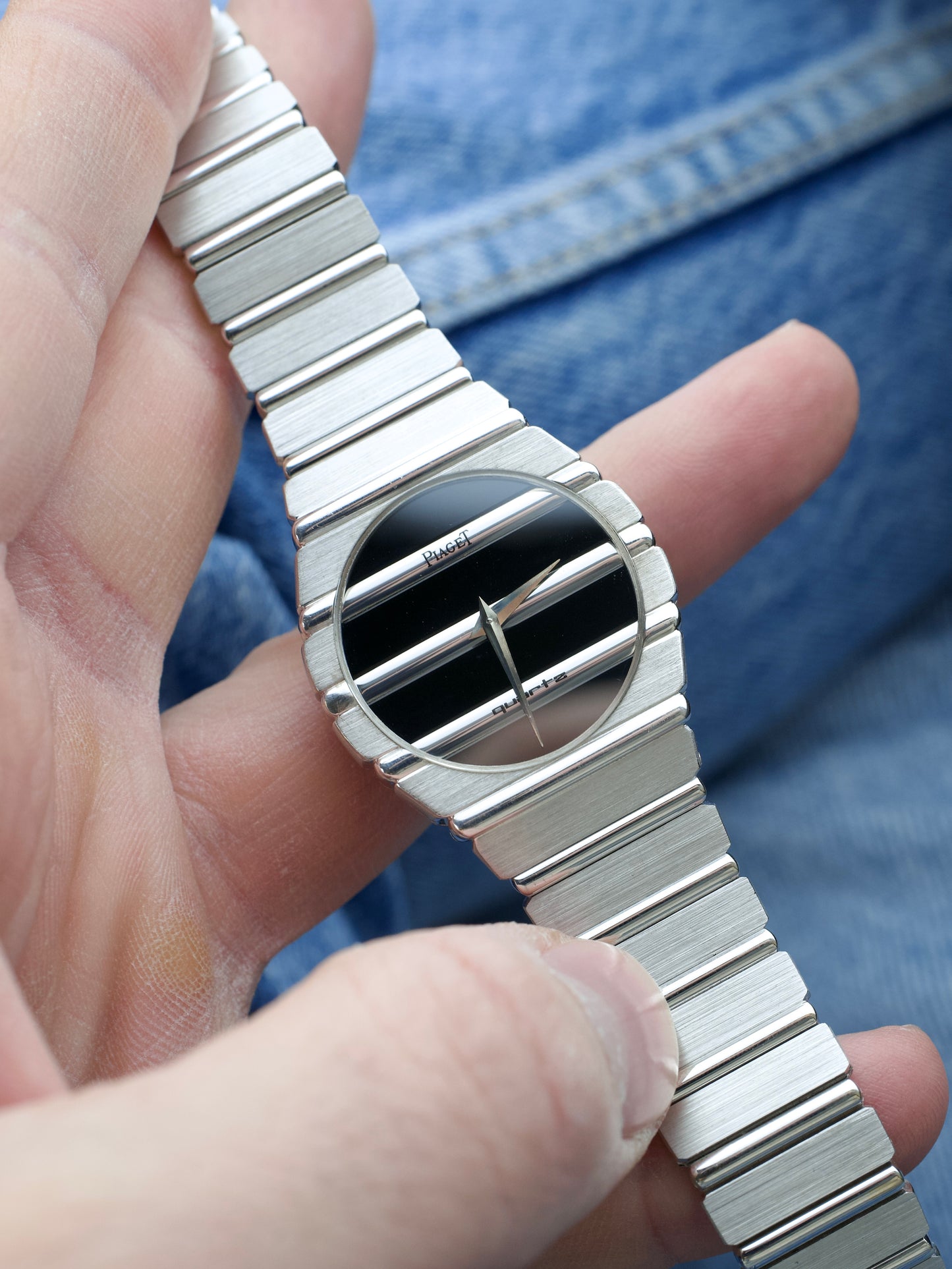 1980s Piaget Polo 791 C701 Onyx 18 Carat White Gold