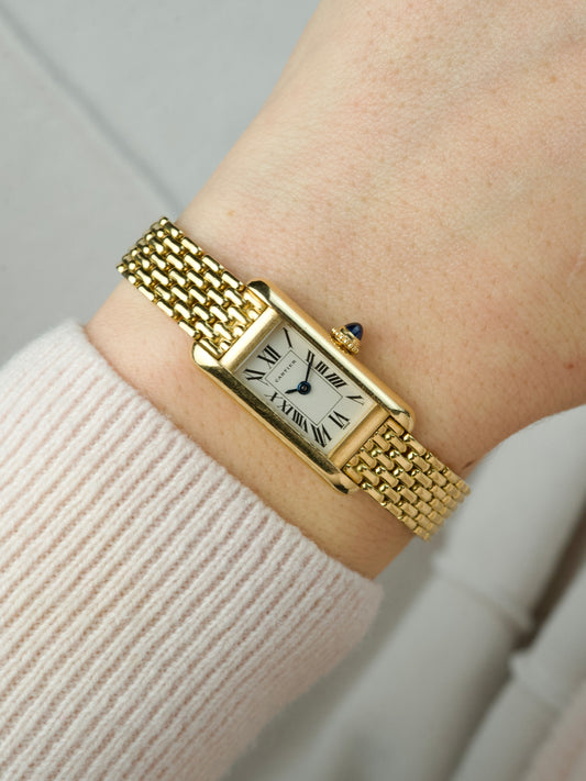 90s Cartier Tank Mini Allongee 828004 Grain de Riz 18K Yellow Gold lady s/m