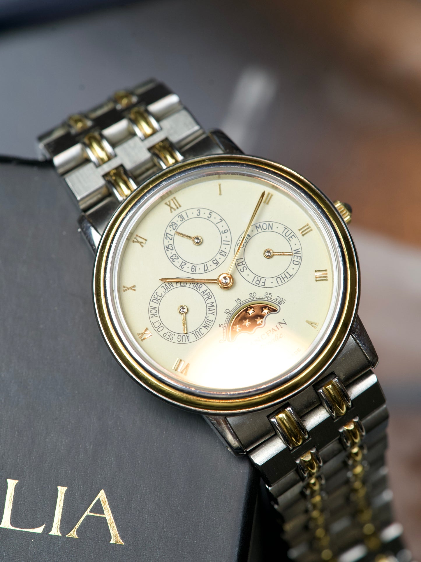 1990s Blancpain Villeret 5395 Perpetual Calendar 18 Carat Gold Yellow Two Tone