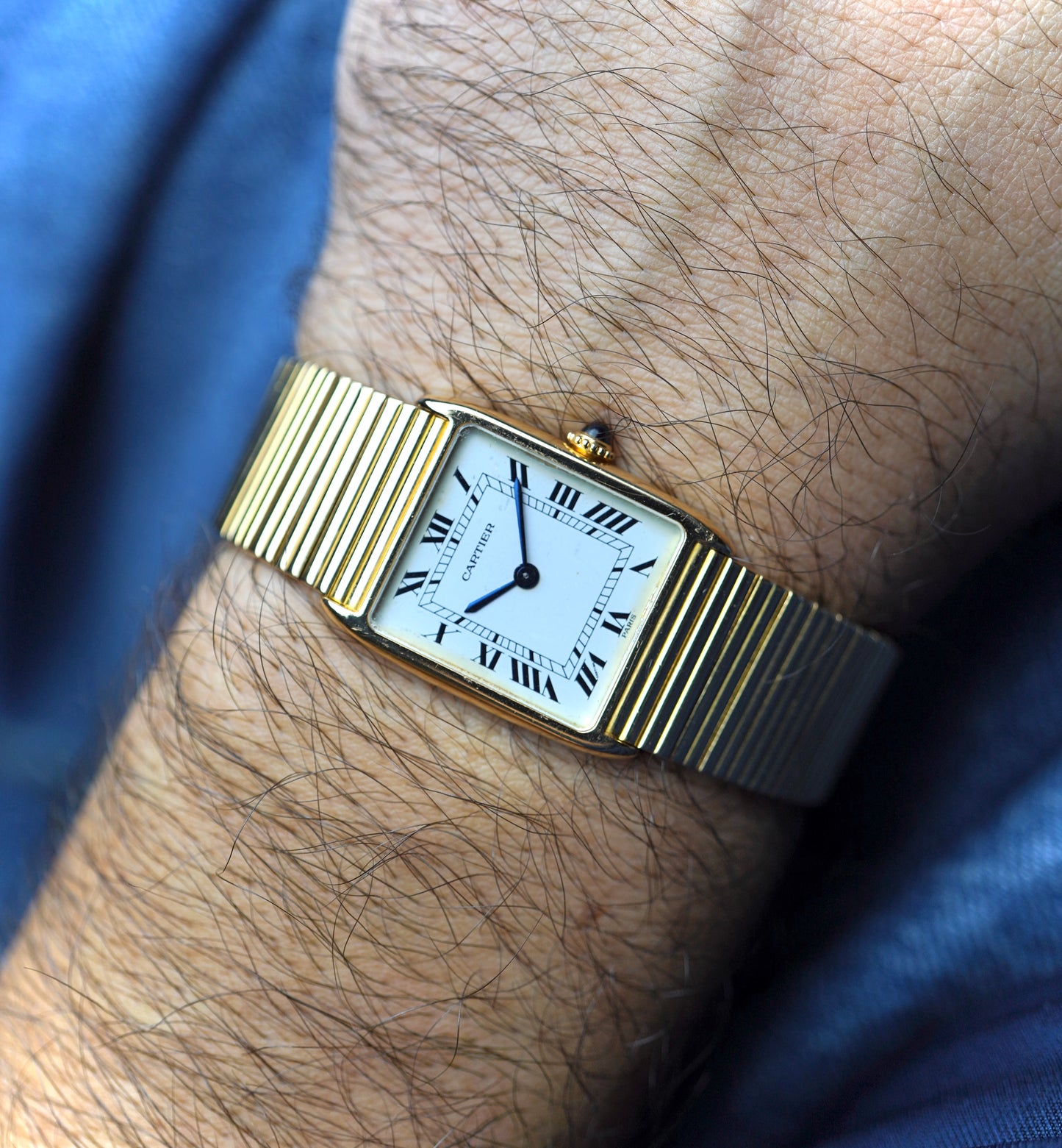 1970s Cartier Tank Arrondie (Ref. 96041) Factory Bracelet 18K Yellow Gold