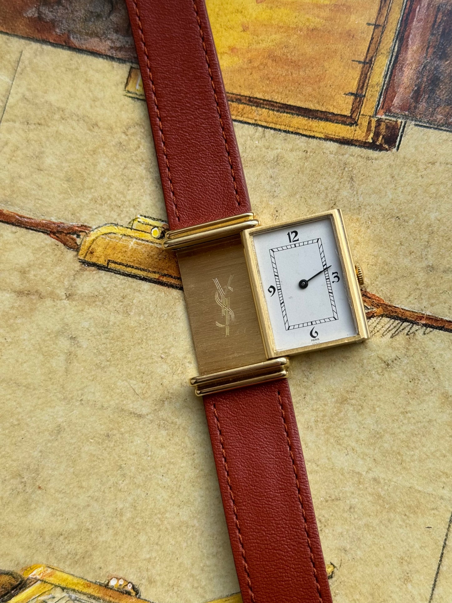 1970s Yves Saint Laurent Reverso Vintage Watch 18 Carat Gold