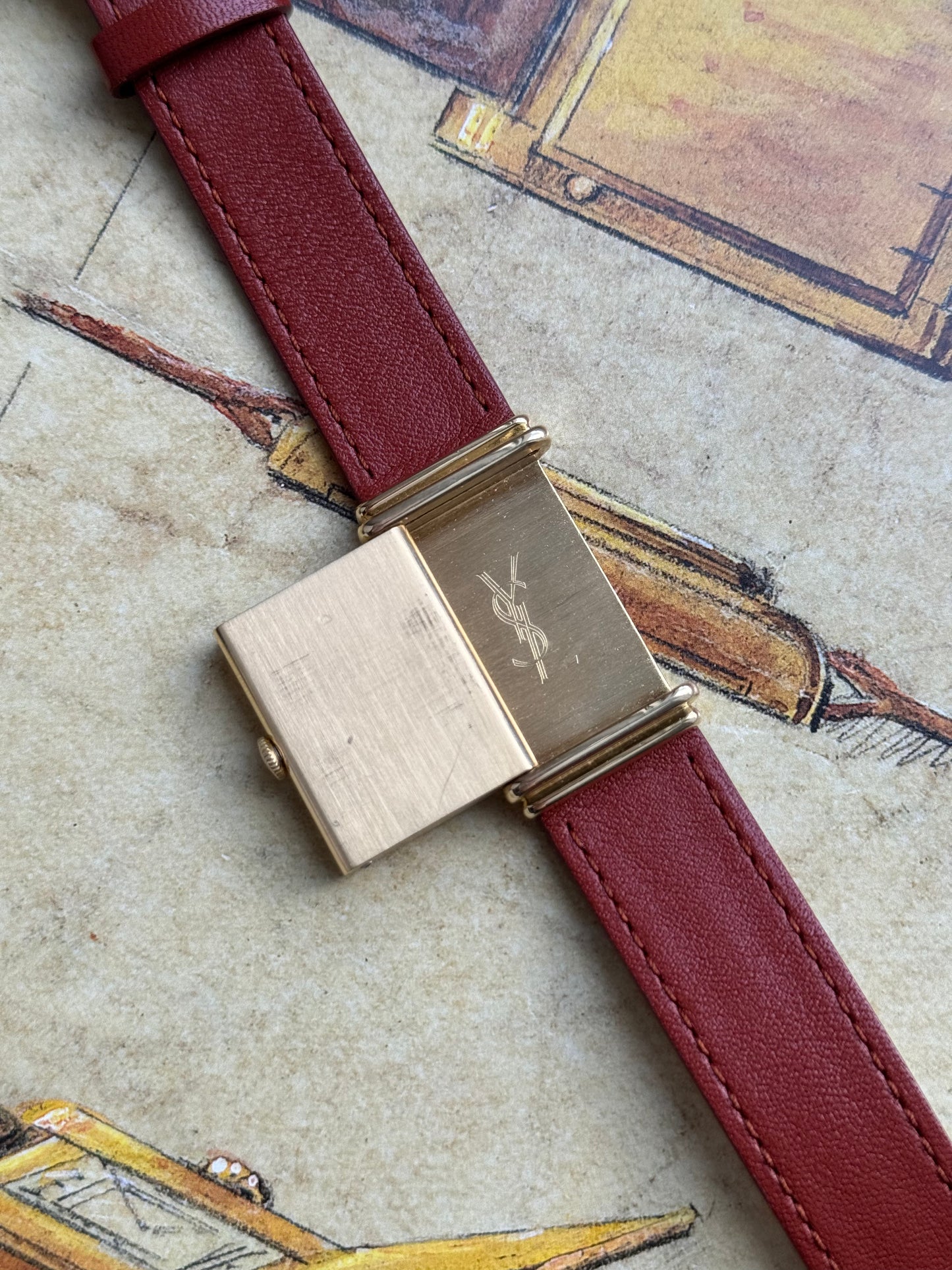 1970s Yves Saint Laurent Reverso Vintage Watch 18 Carat Gold