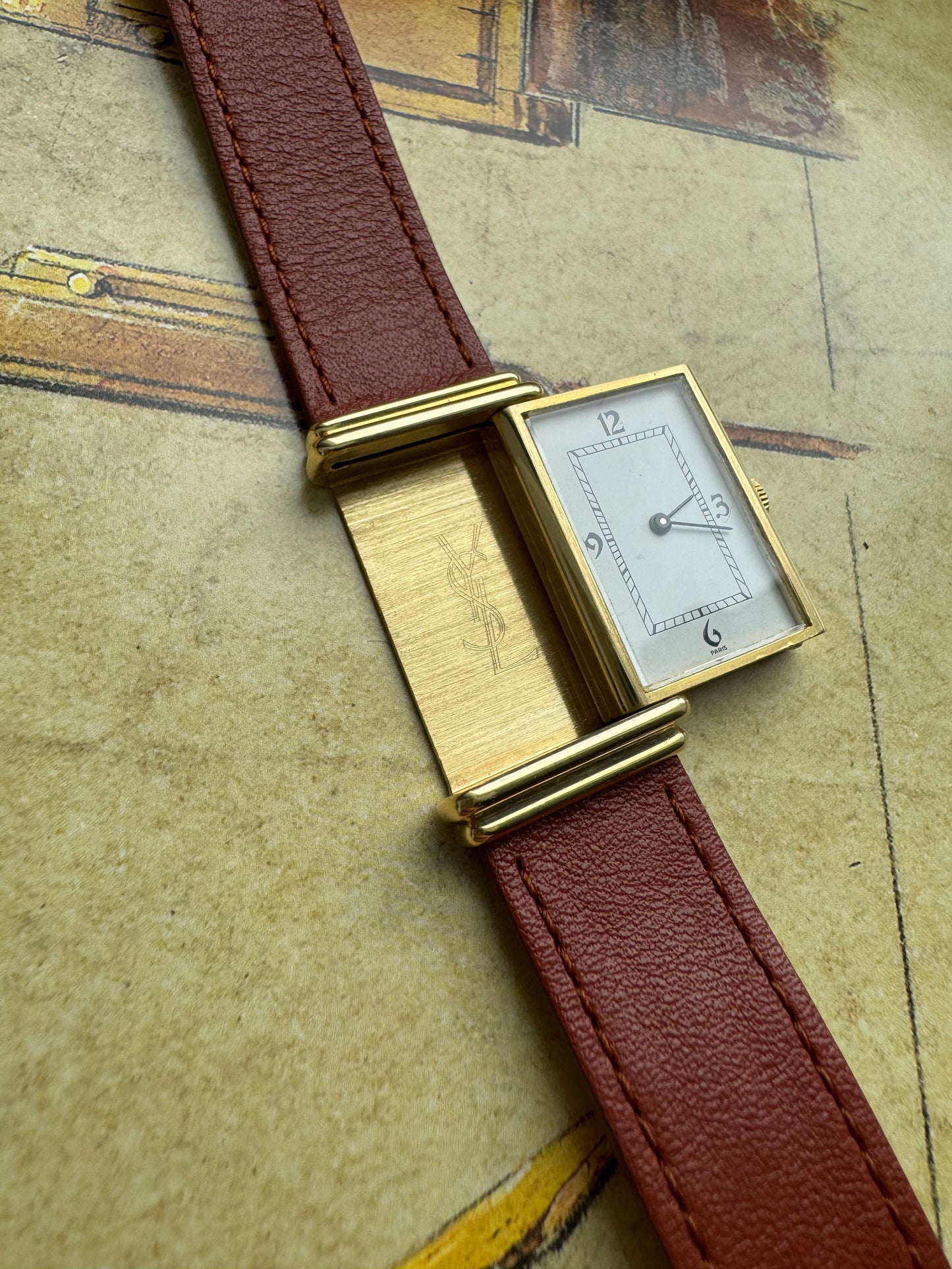 1970s Yves Saint Laurent Reverso Vintage Watch 18 Carat Gold