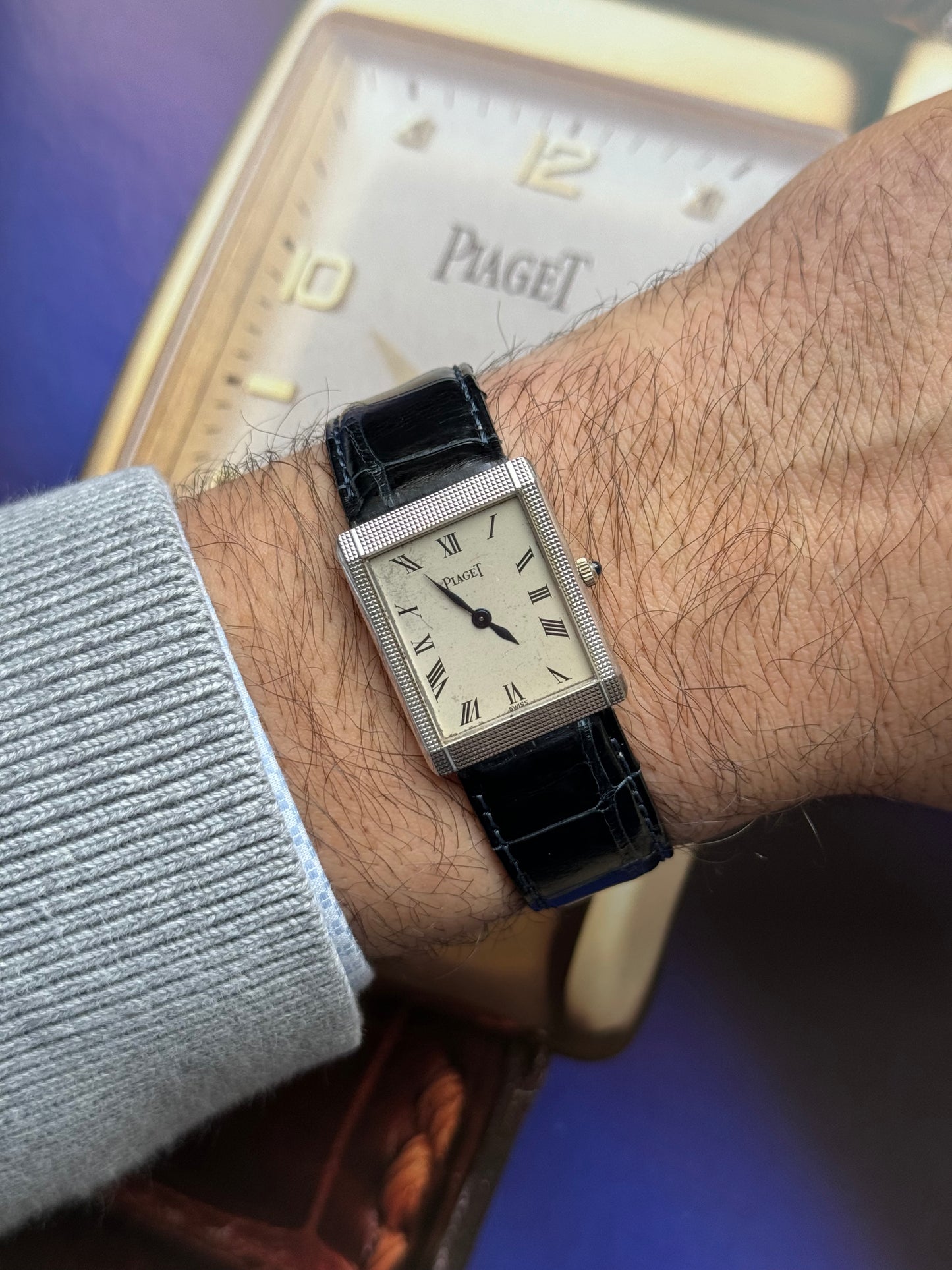 1970s Piaget 9151 Tank Clous de Paris Vintage Watch 18 Carat White Gold